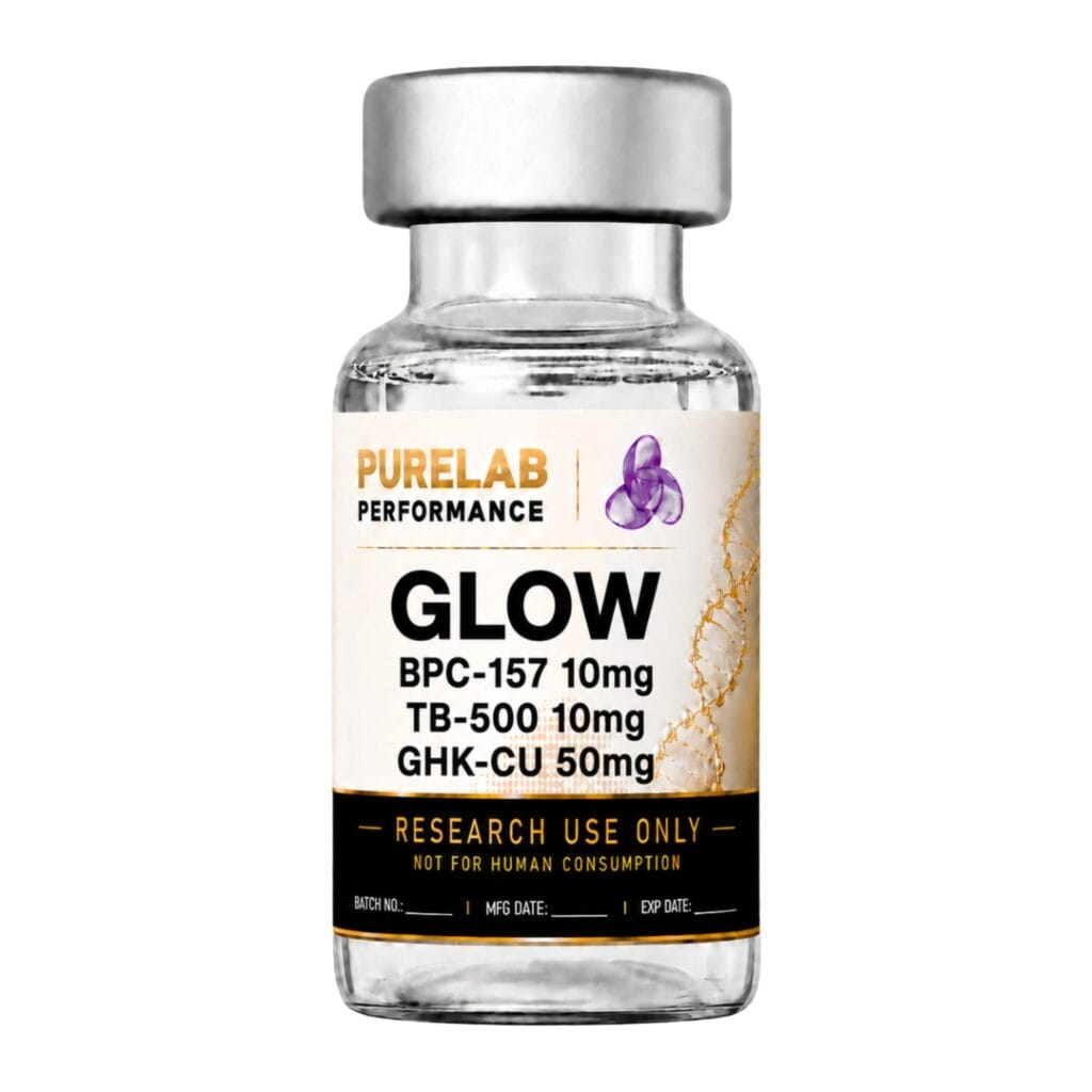 GLOW research peptide blend vial with BPC-157, TB-500 and GHK-Cu — PureLab Performance