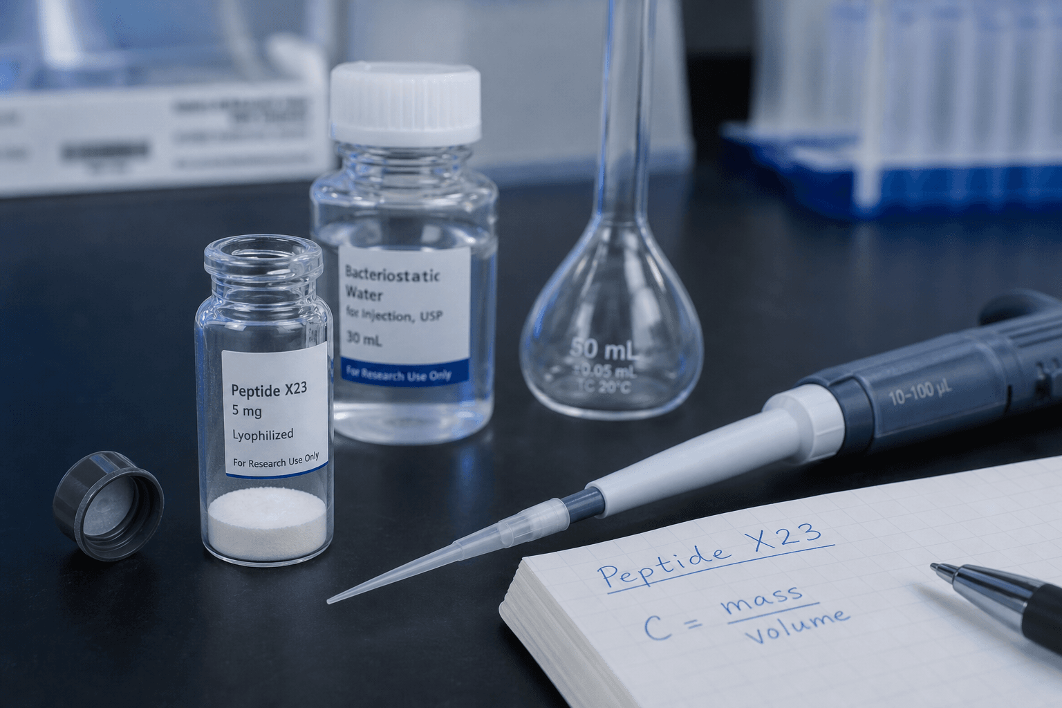 Laboratory concentration math. Not administration, not injection. Research use only.