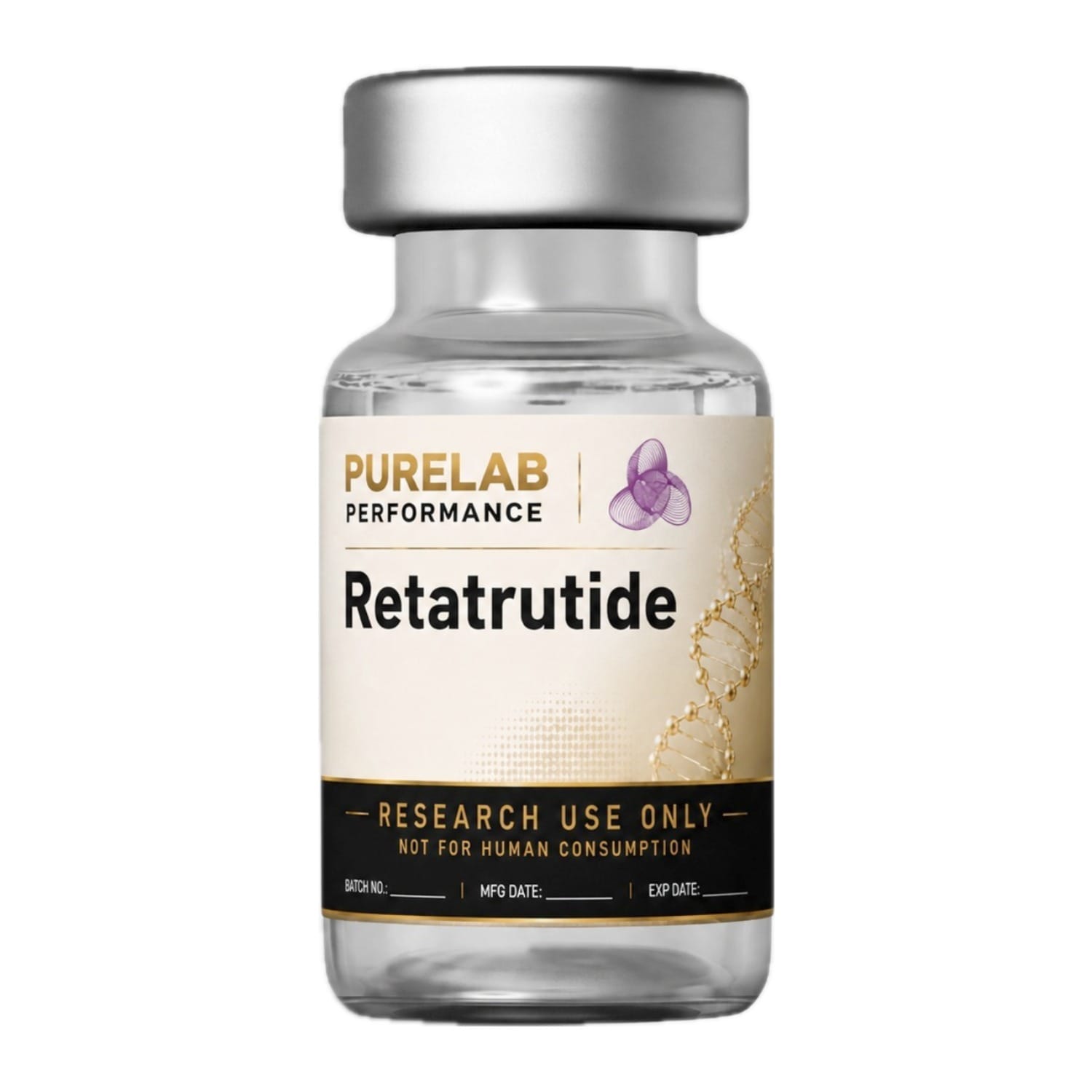 Retatrutide research peptide vial in 5 mg, 15 mg and 20 mg sizes — PureLab Performance
